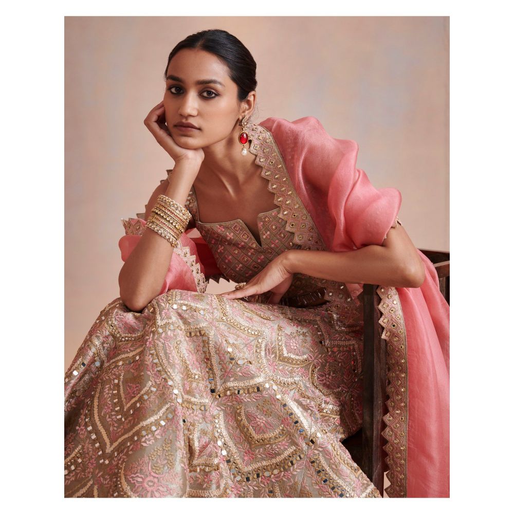 SUHINO Mauve Colour Tissue Lehenga with Blouse & Dupatta (Set of 3)