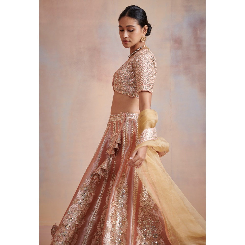 SUHINO Melon Peach Tissue Lehenga with Blouse & Dupatta (Set of 3)