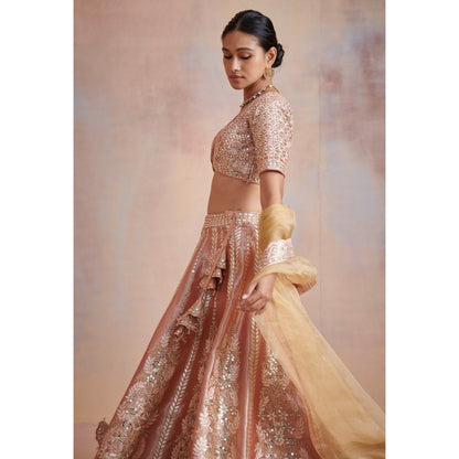 SUHINO Melon Peach Tissue Lehenga with Blouse & Dupatta (Set of 3)