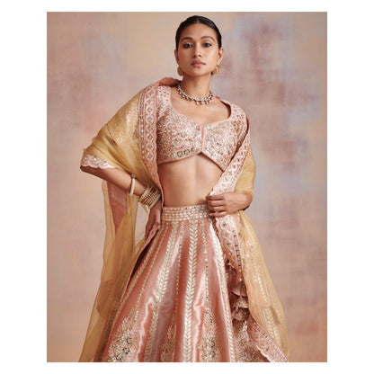 SUHINO Melon Peach Tissue Lehenga with Blouse & Dupatta (Set of 3)