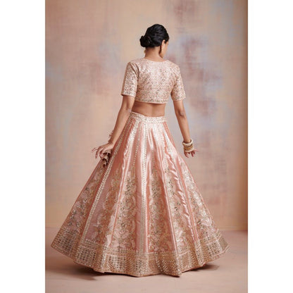 SUHINO Melon Peach Tissue Lehenga with Blouse & Dupatta (Set of 3)