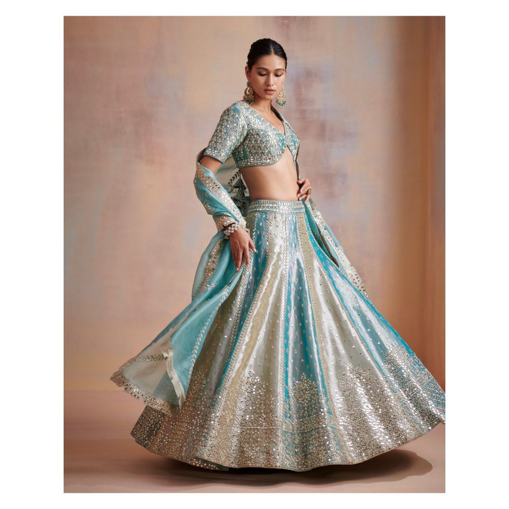 SUHINO Turquoise Tissue Lehenga with Blouse & Dupatta (Set of 3)