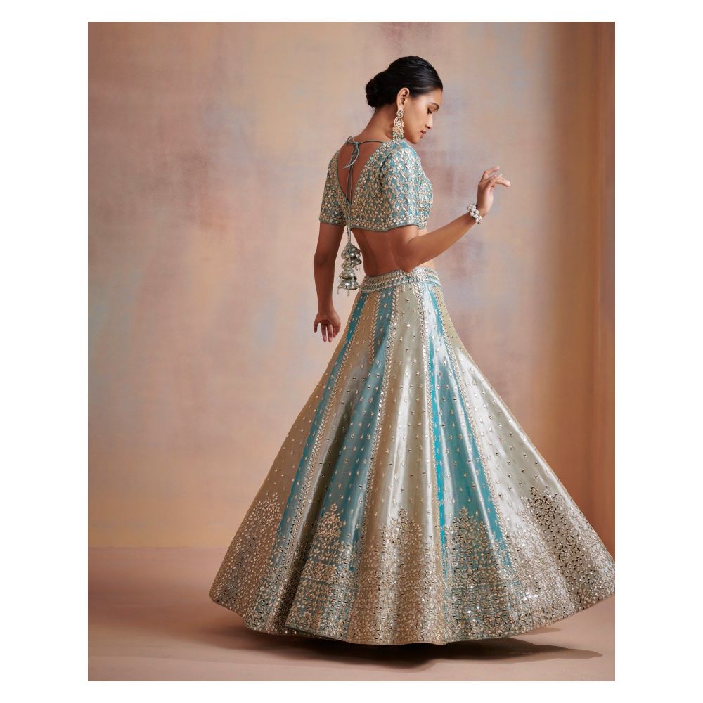 SUHINO Turquoise Tissue Lehenga with Blouse & Dupatta (Set of 3)