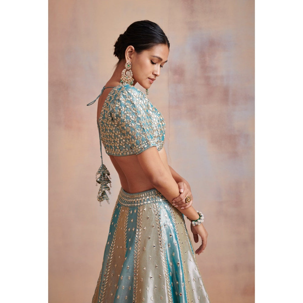 SUHINO Turquoise Tissue Lehenga with Blouse & Dupatta (Set of 3)