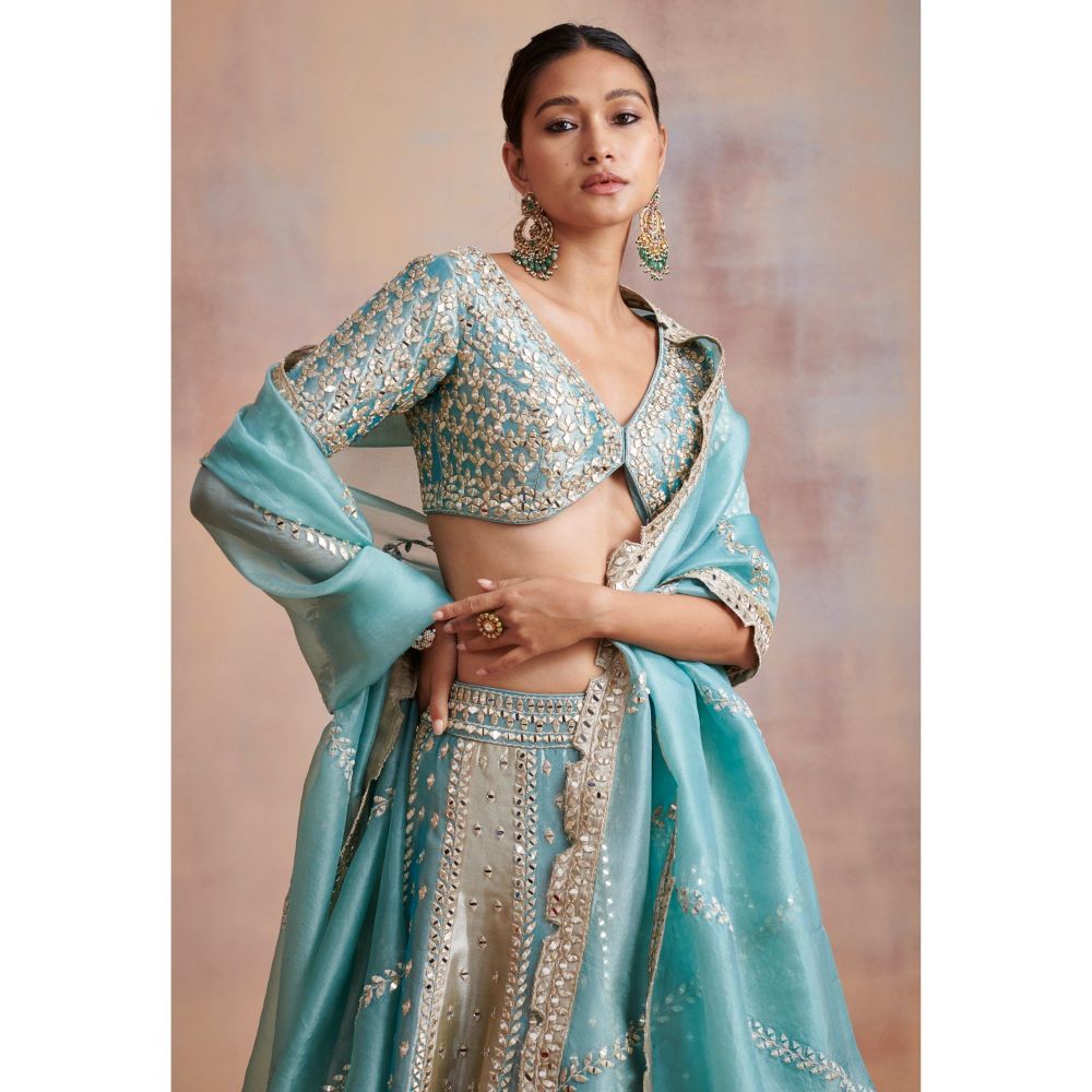 SUHINO Turquoise Tissue Lehenga with Blouse & Dupatta (Set of 3)