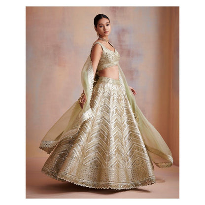 SUHINO Ivory Tissue Lehenga with Blouse & Dupatta (Set of 3)