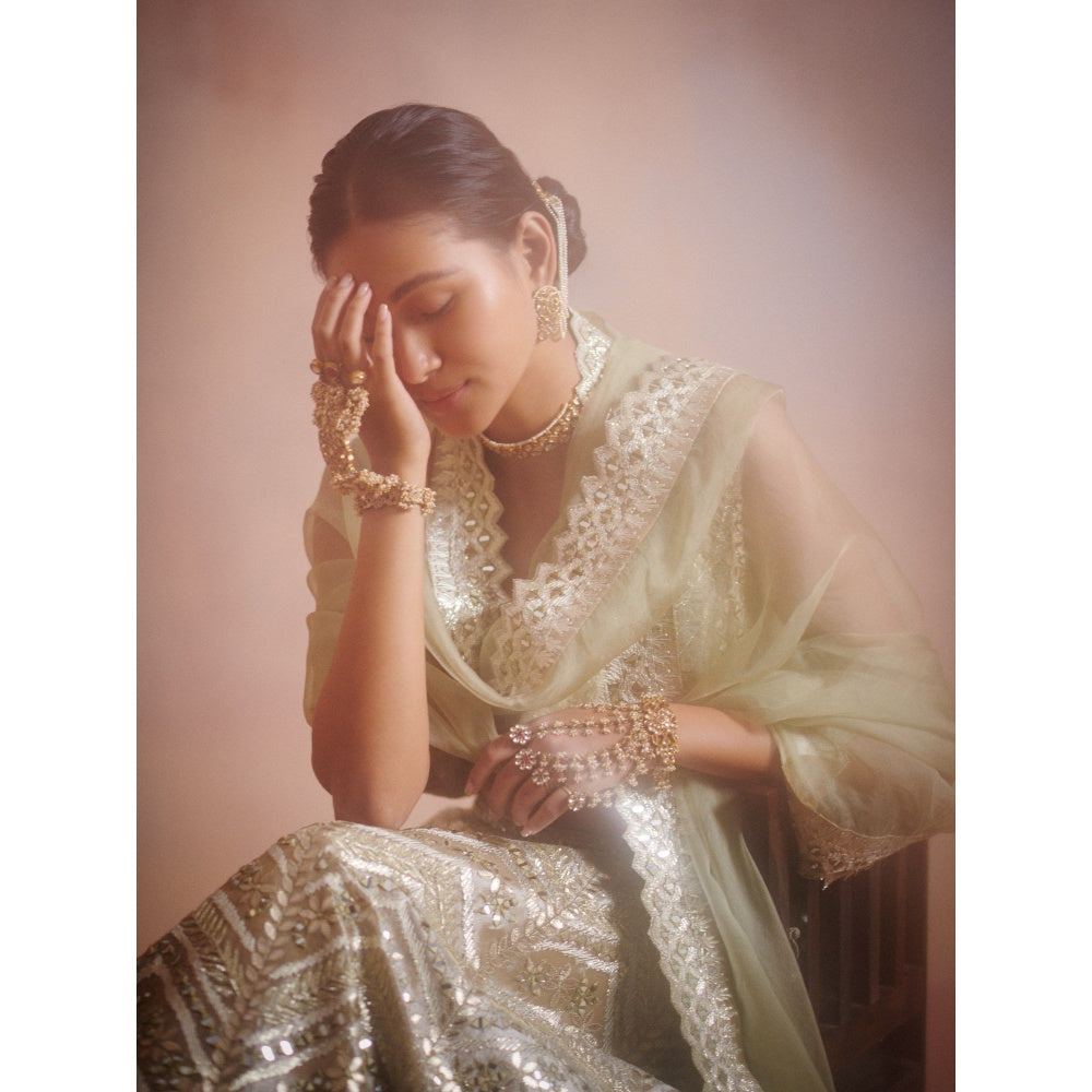 SUHINO Ivory Tissue Lehenga with Blouse & Dupatta (Set of 3)