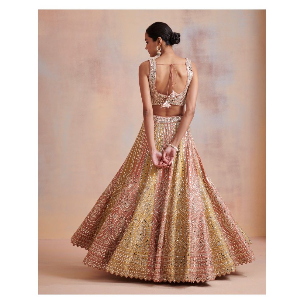 SUHINO Rust Mustard Slub Silk Lehenga with Blouse & Dupatta (Set of 3)