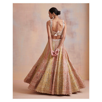 SUHINO Rust Mustard Slub Silk Lehenga with Blouse & Dupatta (Set of 3)