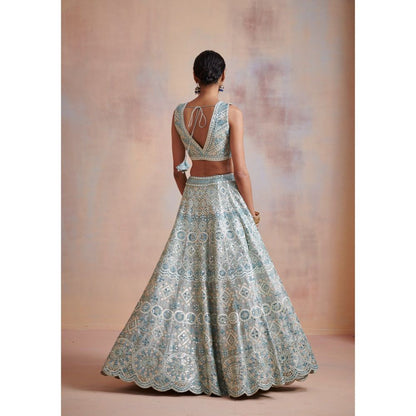 SUHINO Ice Blue Slub Silk Lehenga with Blouse & Dupatta (Set of 3)