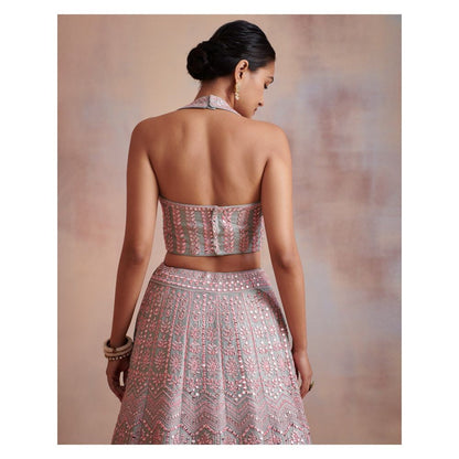 SUHINO Ice Blue Slub Silk Lehenga with Blouse & Dupatta (Set of 3)