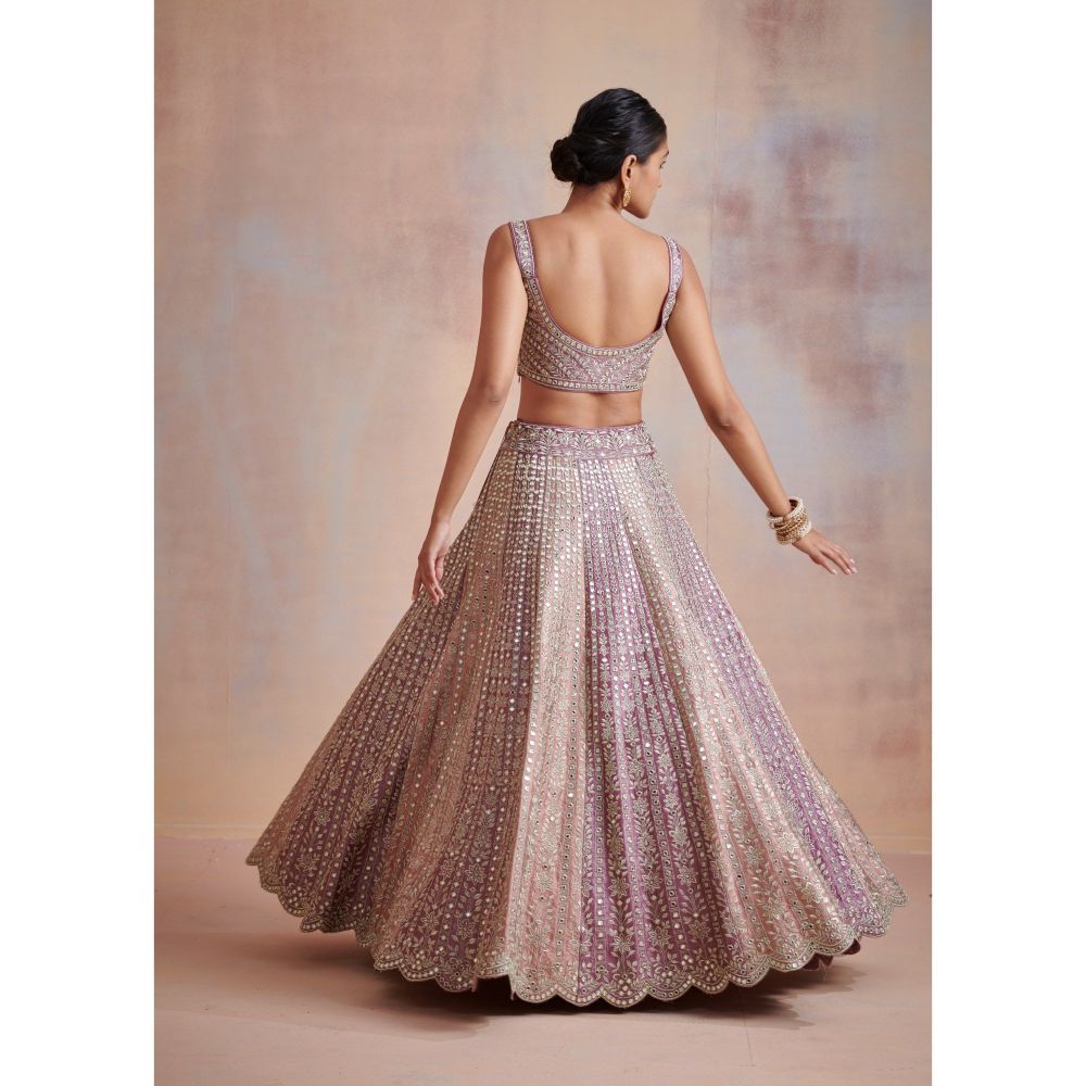 SUHINO Plum Old Rose Dual Color Slub Silk Lehenga with Blouse & Dupatta (Set of 3)