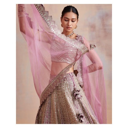 SUHINO Plum Old Rose Dual Color Slub Silk Lehenga with Blouse & Dupatta (Set of 3)