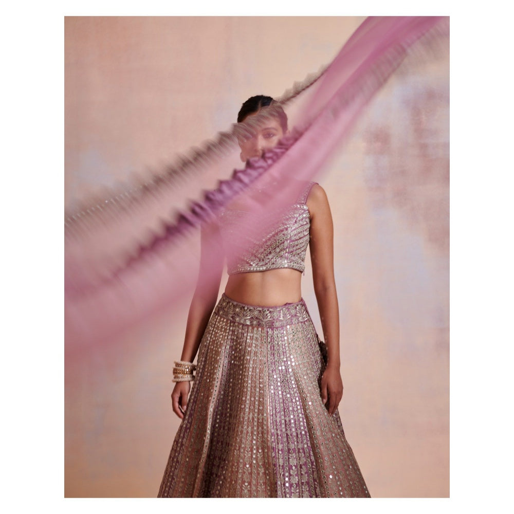 SUHINO Plum Old Rose Dual Color Slub Silk Lehenga with Blouse & Dupatta (Set of 3)