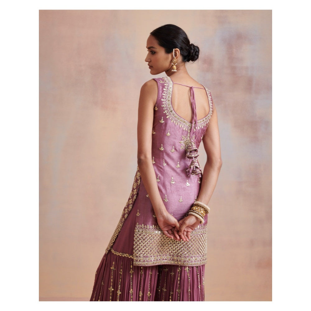 SUHINO Purple Slub Silk Kurta with Sharara & Dupatta (Set of 3)