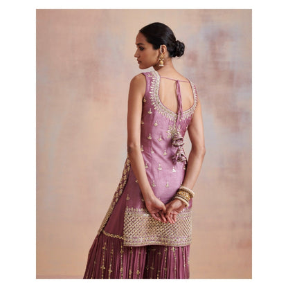 SUHINO Purple Slub Silk Kurta with Sharara & Dupatta (Set of 3)