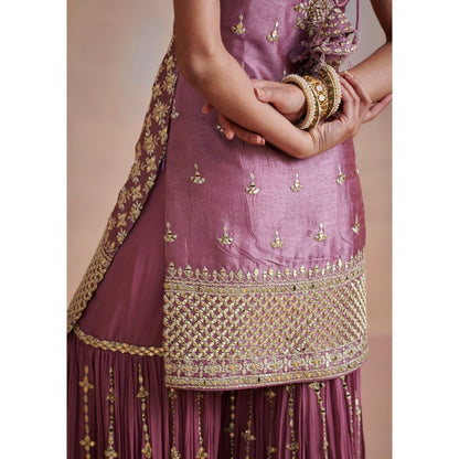 SUHINO Purple Slub Silk Kurta with Sharara & Dupatta (Set of 3)