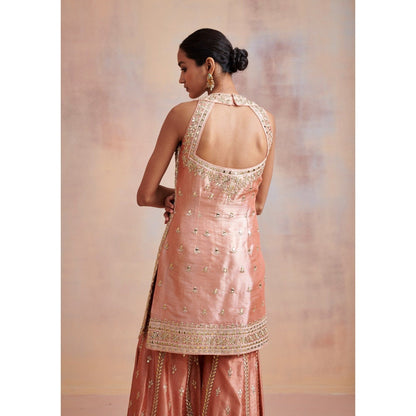 SUHINO Melon Peach Tissue Kurta with Sharara & Dupatta (Set of 3)