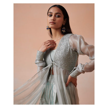 SUHINO Grey Organza Co-Ord (Set of 3)