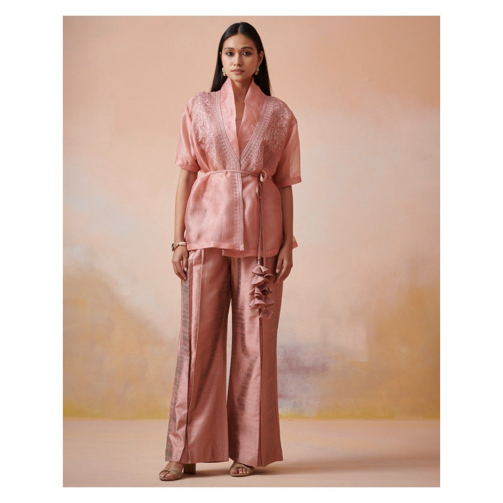 SUHINO Melon Peach Organza Co-Ord (Set of 4)