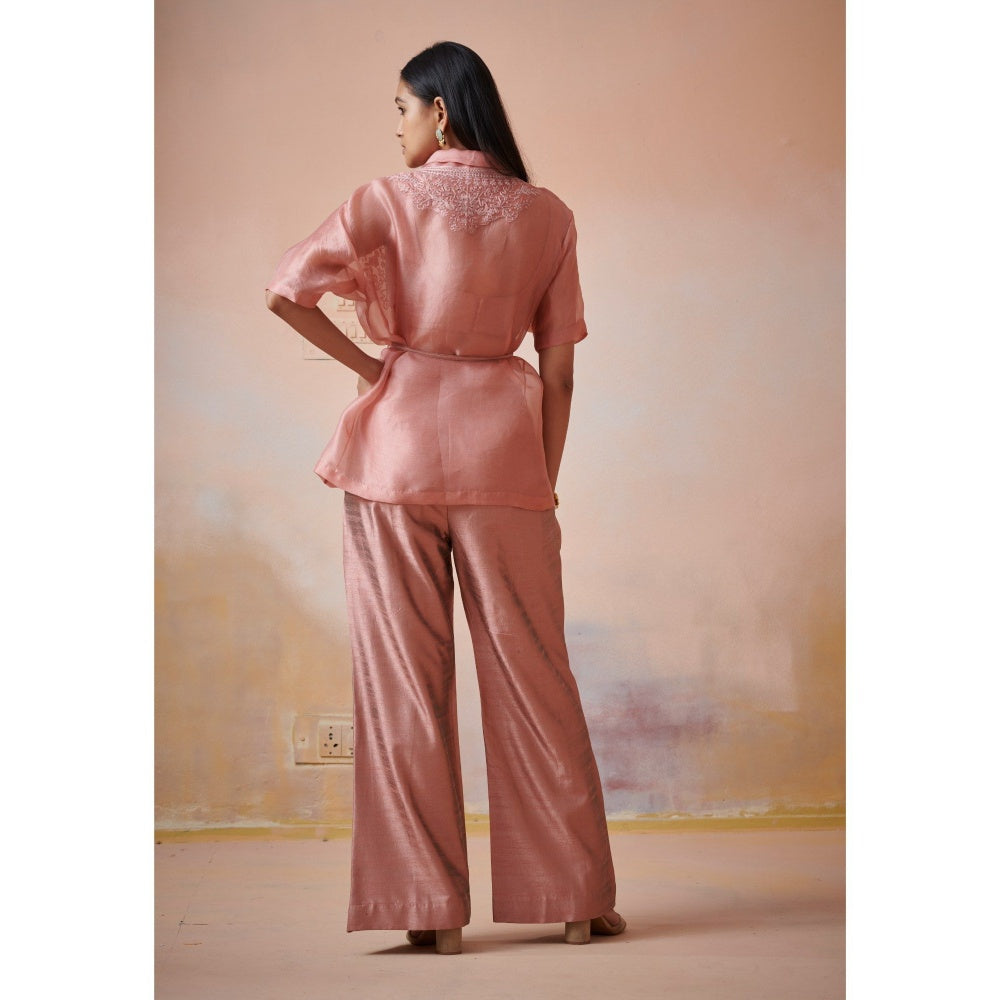 SUHINO Melon Peach Organza Co-Ord (Set of 4)