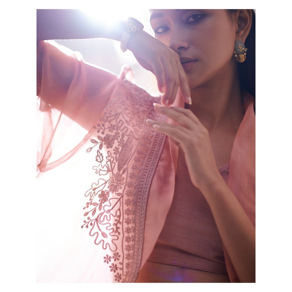 SUHINO Melon Peach Organza Co-Ord (Set of 4)