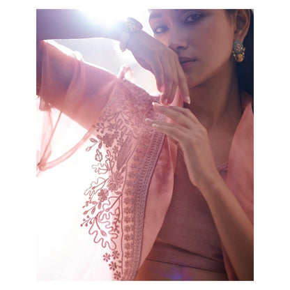 SUHINO Melon Peach Organza Co-Ord (Set of 4)