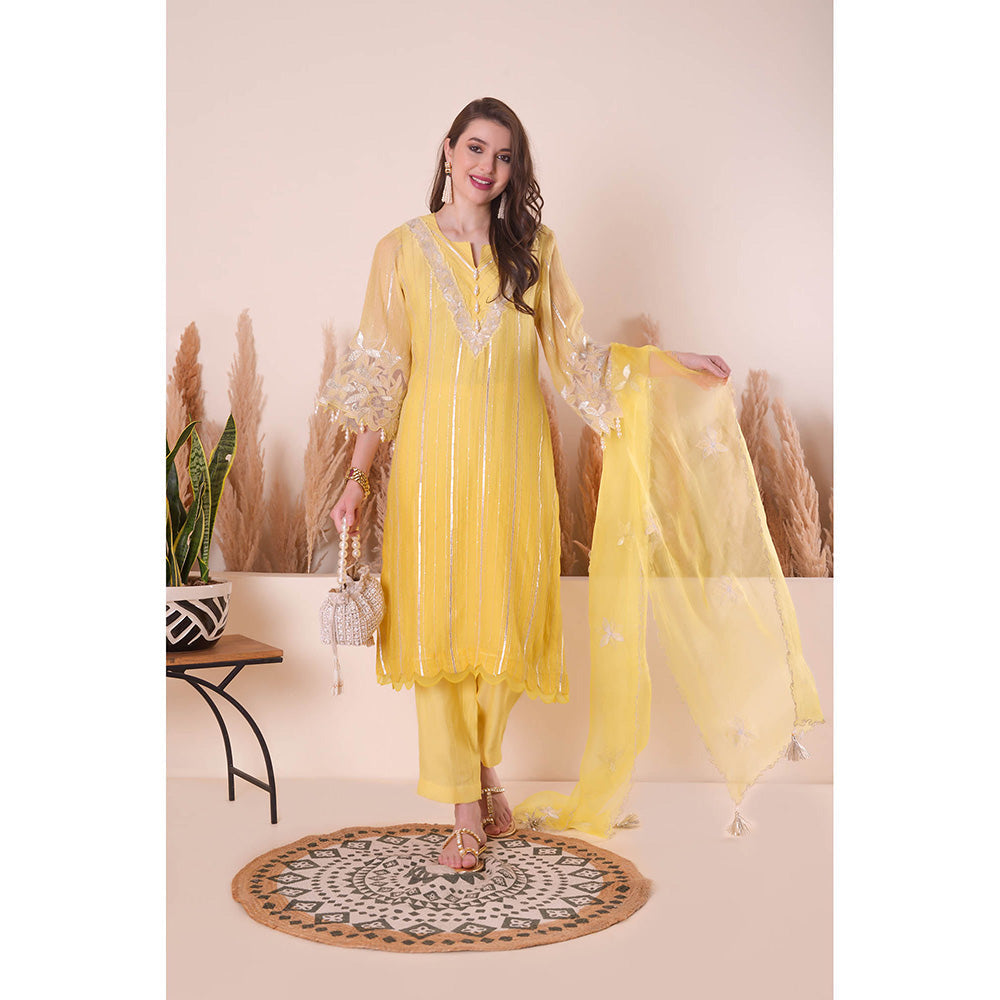 SURABHI ARYA Lemon Zest Kurta with Pant and Dupatta - Yellow
