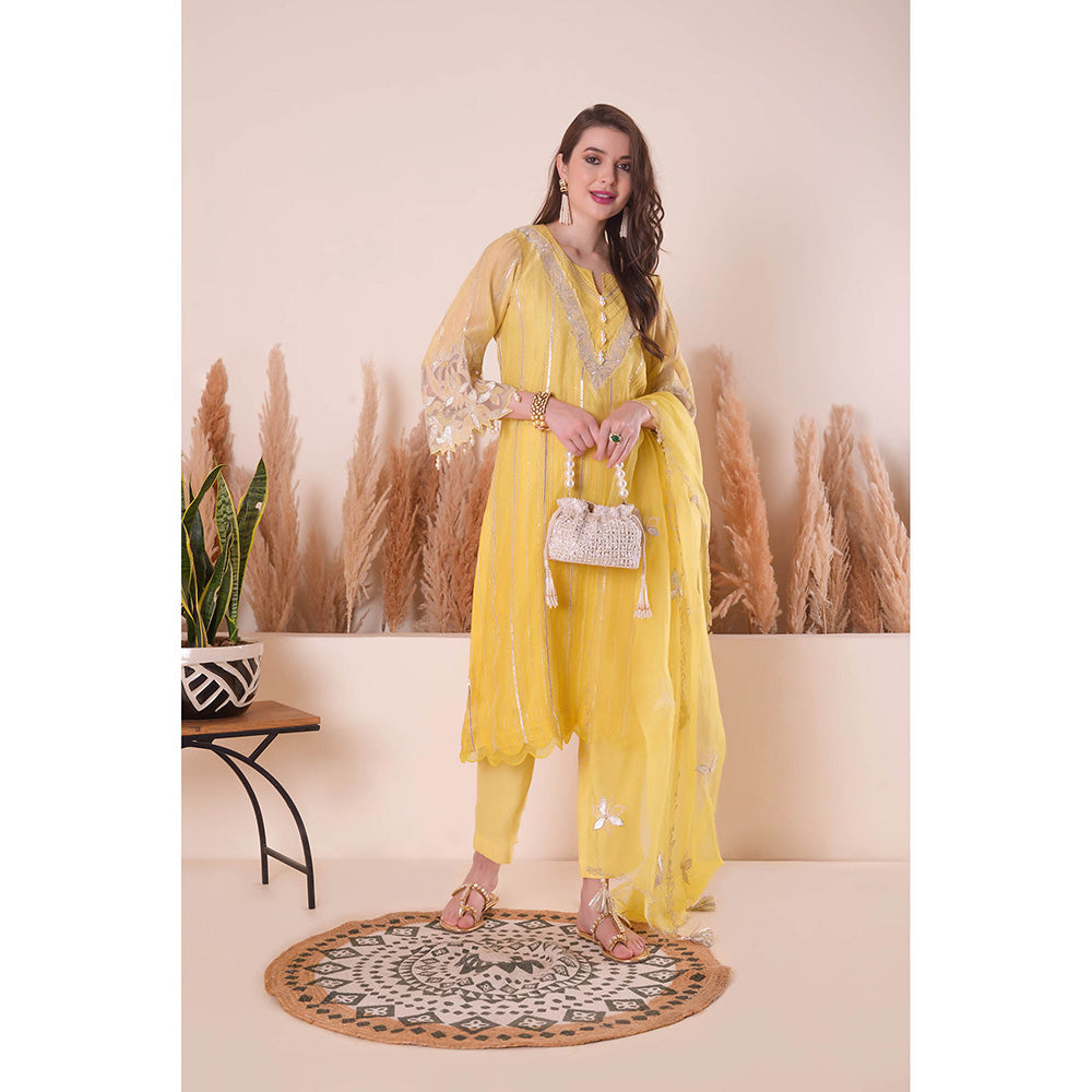 SURABHI ARYA Lemon Zest Kurta with Pant and Dupatta - Yellow
