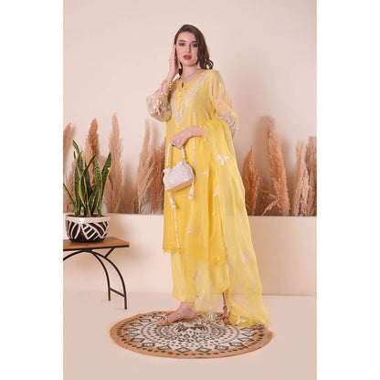 SURABHI ARYA Lemon Zest Kurta with Pant and Dupatta - Yellow