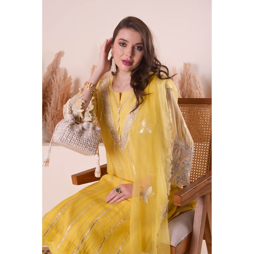 SURABHI ARYA Lemon Zest Kurta with Pant and Dupatta - Yellow