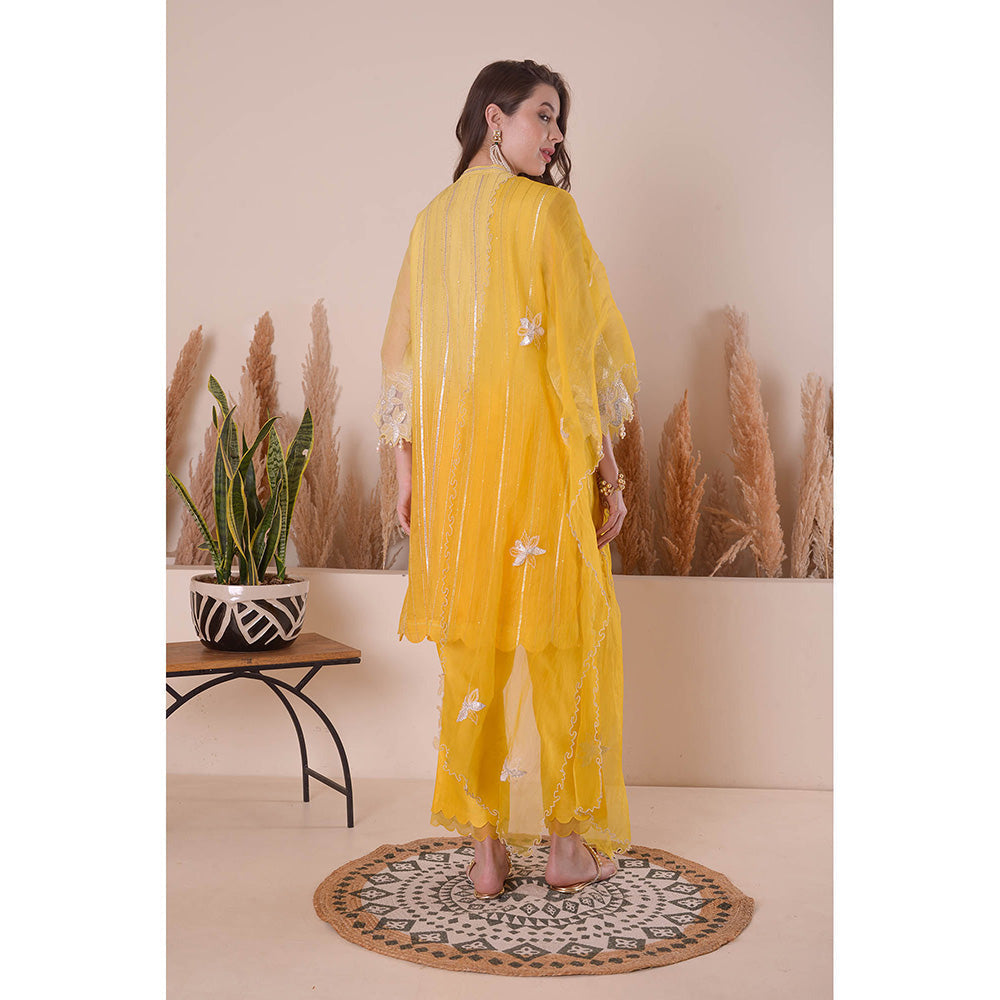 SURABHI ARYA Amber Grace Straight Kurta with Pant and Dupatta - Yellow