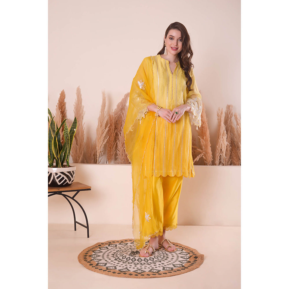 SURABHI ARYA Amber Grace Straight Kurta with Pant and Dupatta - Yellow