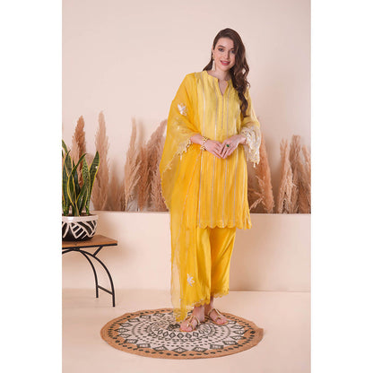 SURABHI ARYA Amber Grace Straight Kurta with Pant and Dupatta - Yellow