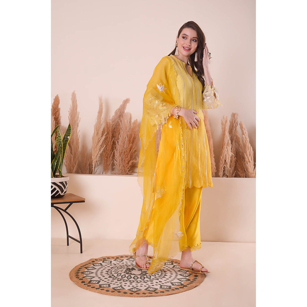 SURABHI ARYA Amber Grace Straight Kurta with Pant and Dupatta - Yellow