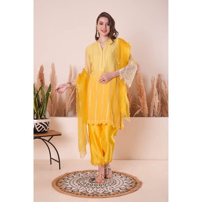 SURABHI ARYA Amber Grace Straight Kurta with Pant and Dupatta - Yellow