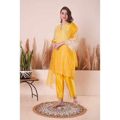 SURABHI ARYA Amber Grace Straight Kurta with Pant and Dupatta - Yellow