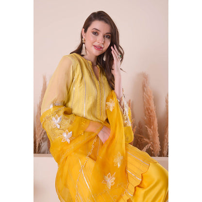 SURABHI ARYA Amber Grace Straight Kurta with Pant and Dupatta - Yellow