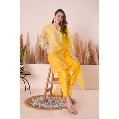 SURABHI ARYA Amber Grace Straight Kurta with Pant and Dupatta - Yellow