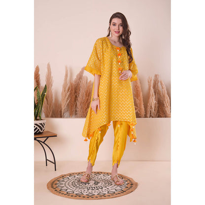 SURABHI ARYA Golden Aura Kimono Kurta with Dhoti Pant and Slip- Yellow