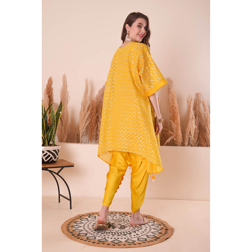 SURABHI ARYA Golden Aura Kimono Kurta with Dhoti Pant and Slip- Yellow