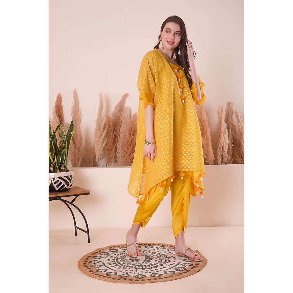 SURABHI ARYA Golden Aura Kimono Kurta with Dhoti Pant and Slip- Yellow