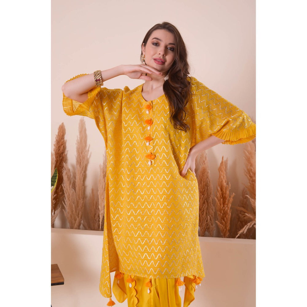 SURABHI ARYA Golden Aura Kimono Kurta with Dhoti Pant and Slip- Yellow