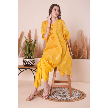 SURABHI ARYA Golden Aura Kimono Kurta with Dhoti Pant and Slip- Yellow