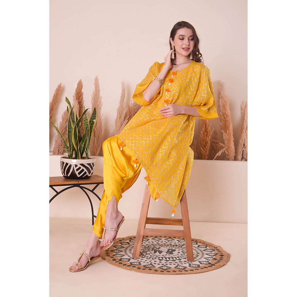 SURABHI ARYA Golden Aura Kimono Kurta with Dhoti Pant and Slip- Yellow