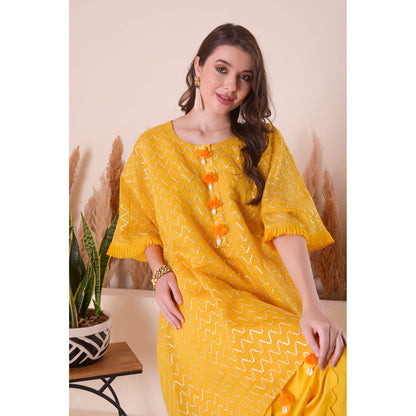 SURABHI ARYA Golden Aura Kimono Kurta with Dhoti Pant and Slip- Yellow