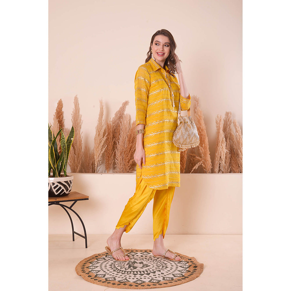 SURABHI ARYA Sunlit Collar Yellow Kurta with Dhoti Pant
