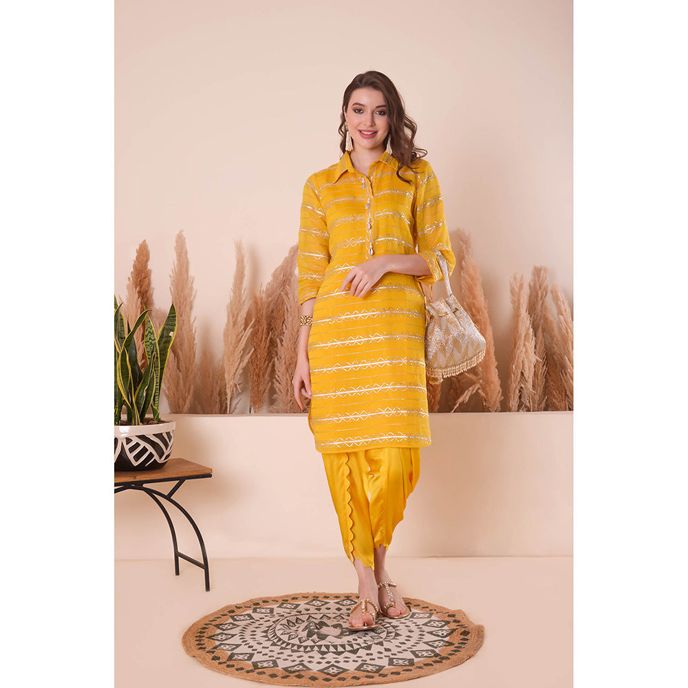 SURABHI ARYA Sunlit Collar Yellow Kurta with Dhoti Pant