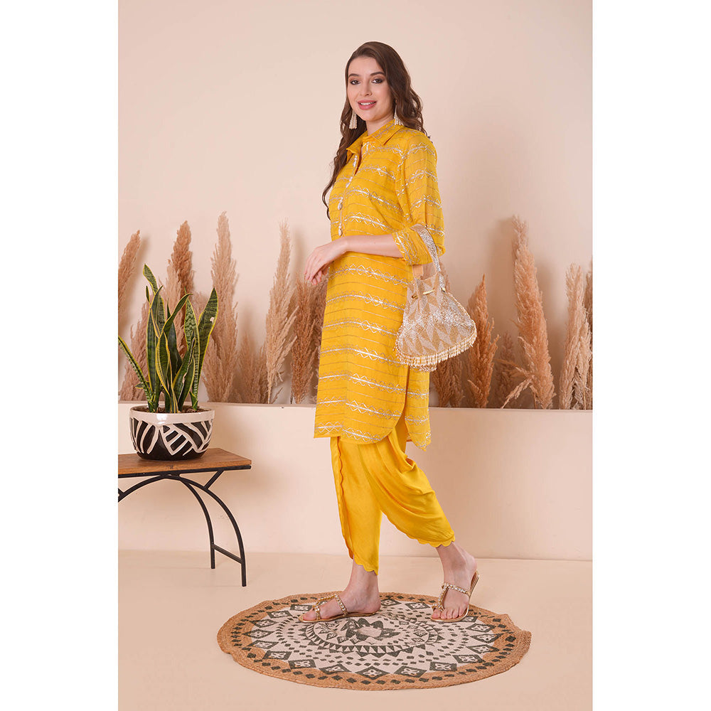 SURABHI ARYA Sunlit Collar Yellow Kurta with Dhoti Pant