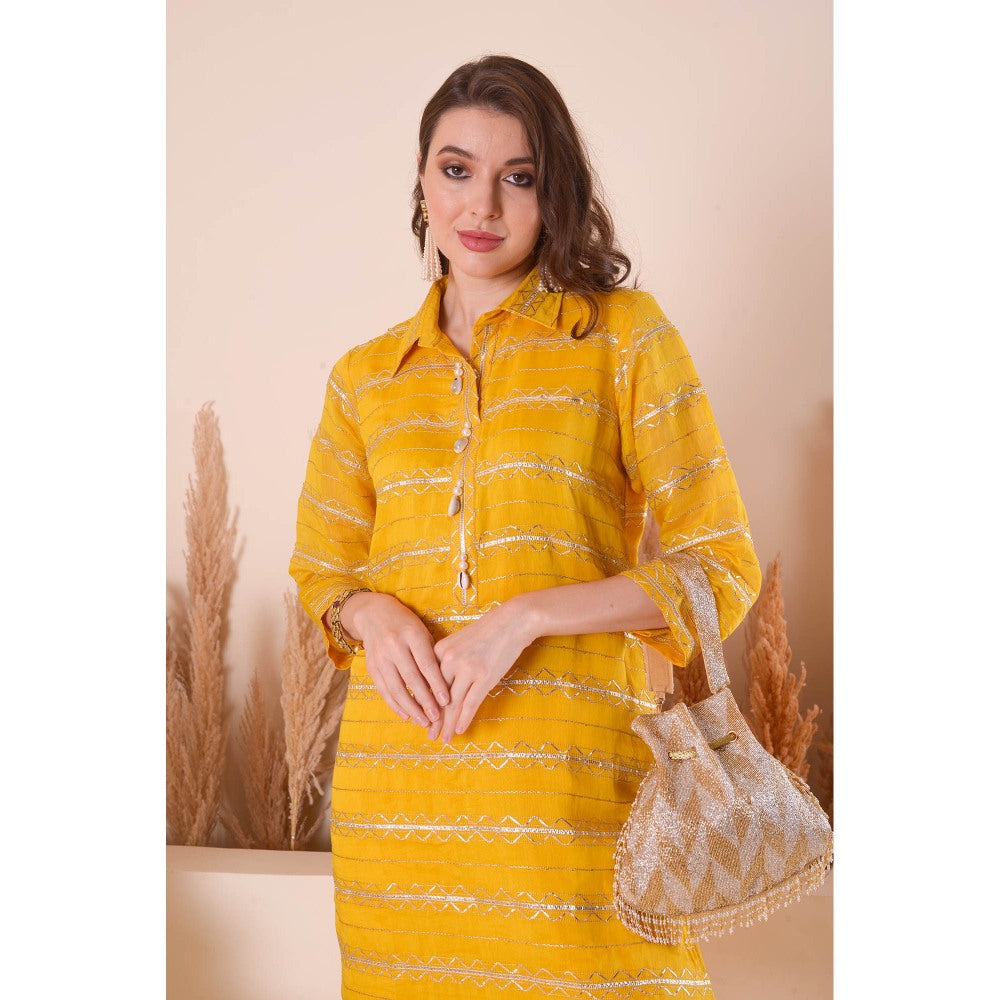 SURABHI ARYA Sunlit Collar Yellow Kurta with Dhoti Pant